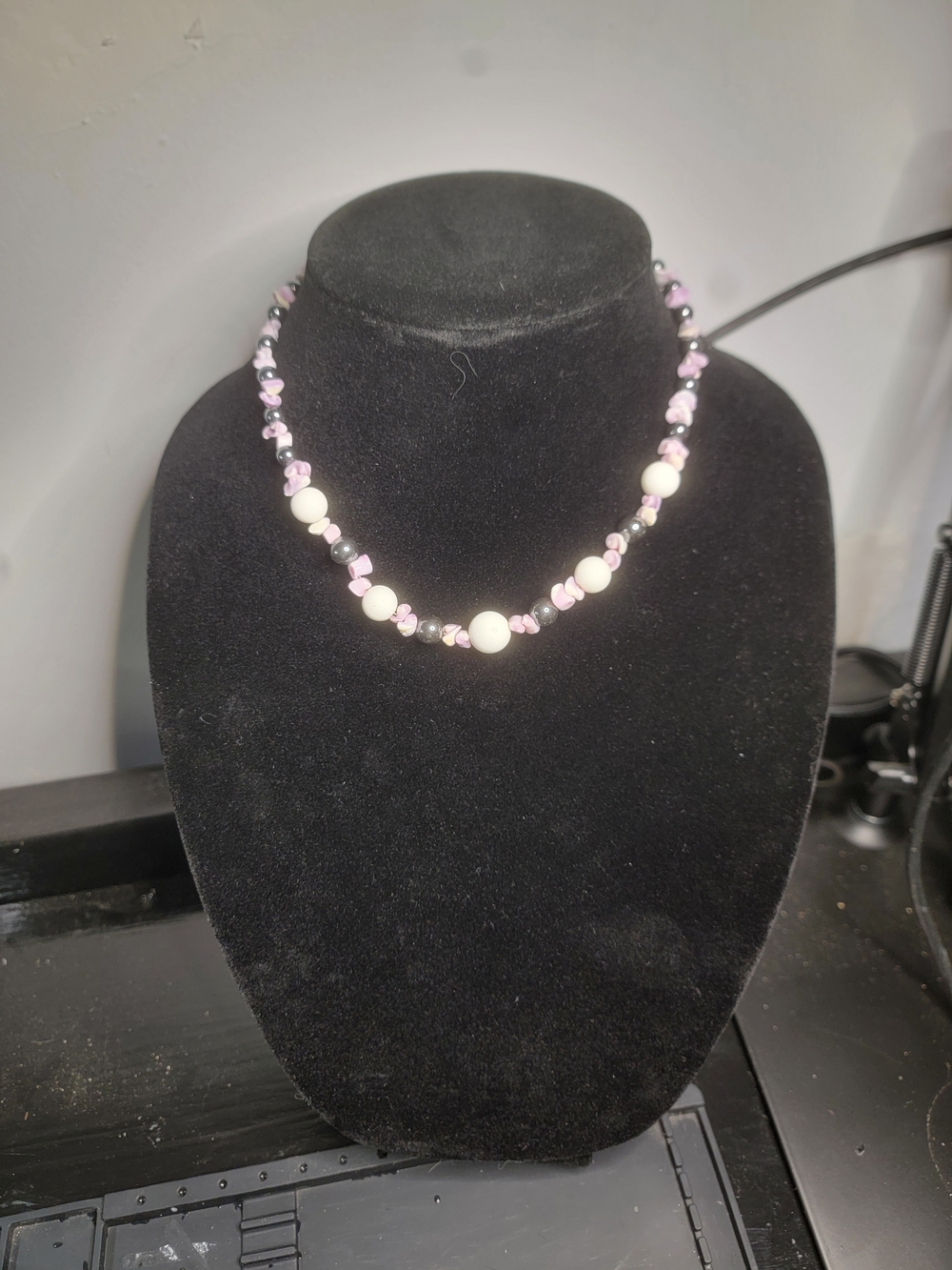 Handmade Pink and White Beaded Necklace
